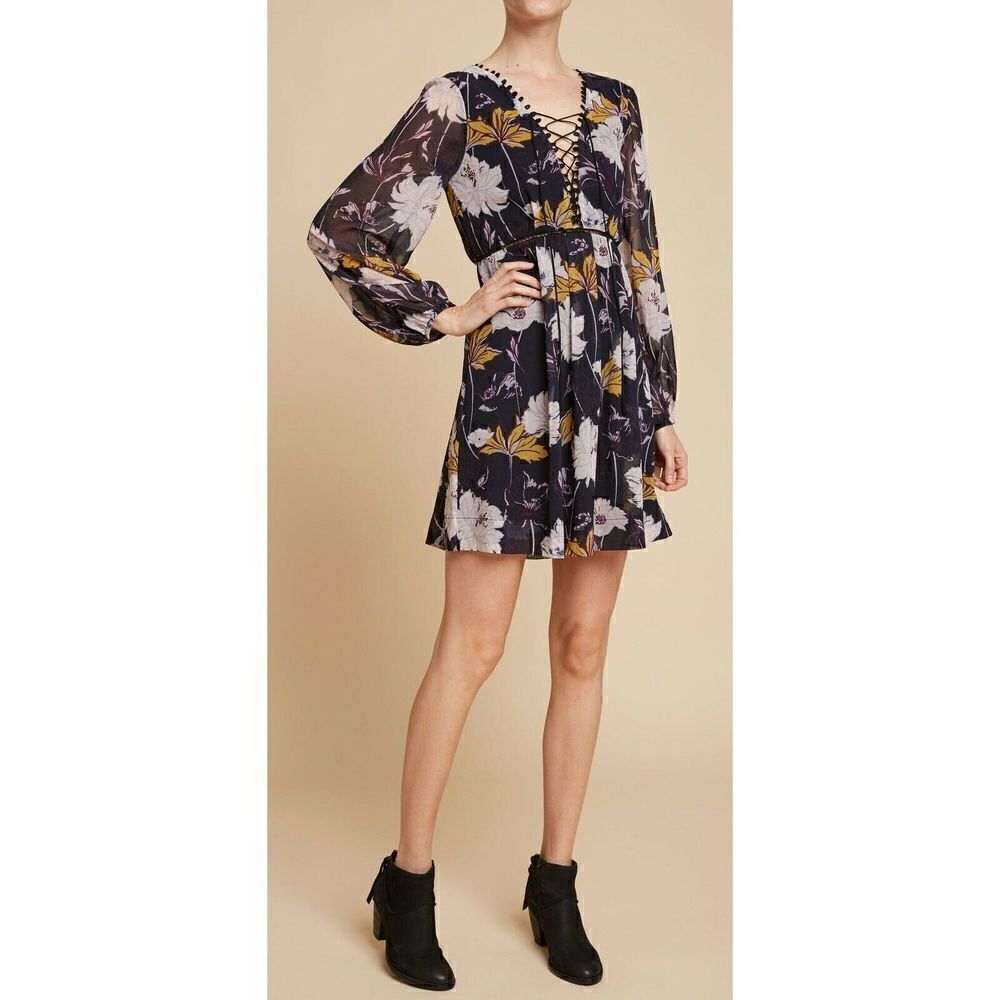 Ella Moss Floral Haze Lace Up Georgette Dress